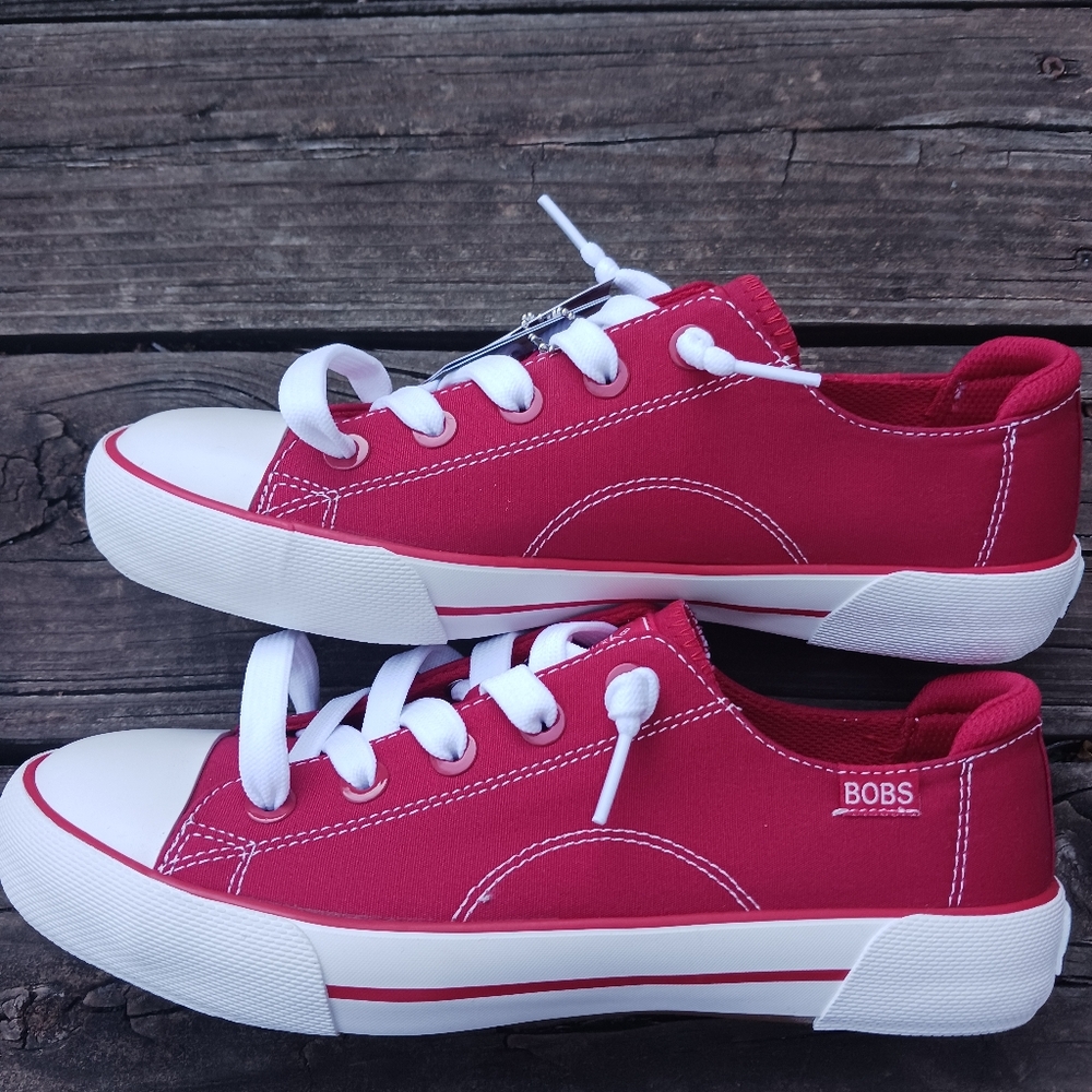 Skechers BOBS Skechers Red Canvas Low-Top Sneakers with White Accents